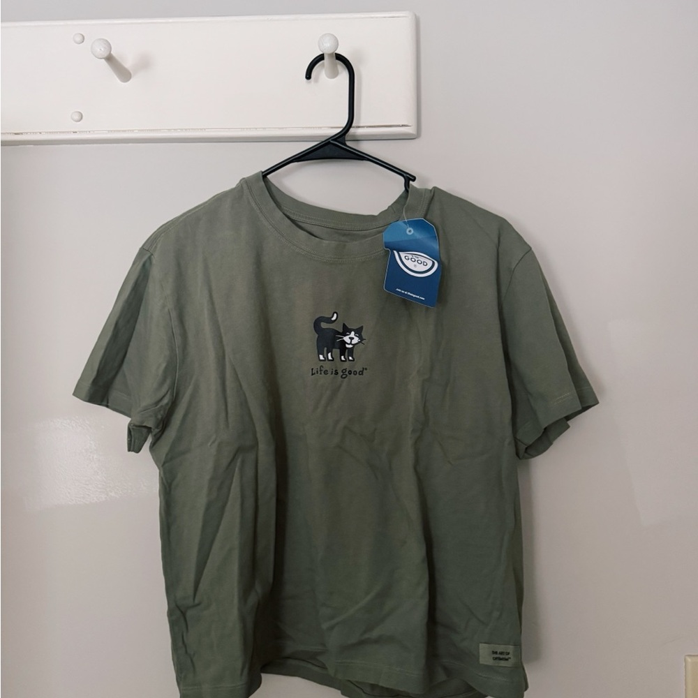 NWT Life is Good Green Cat T-Shirt